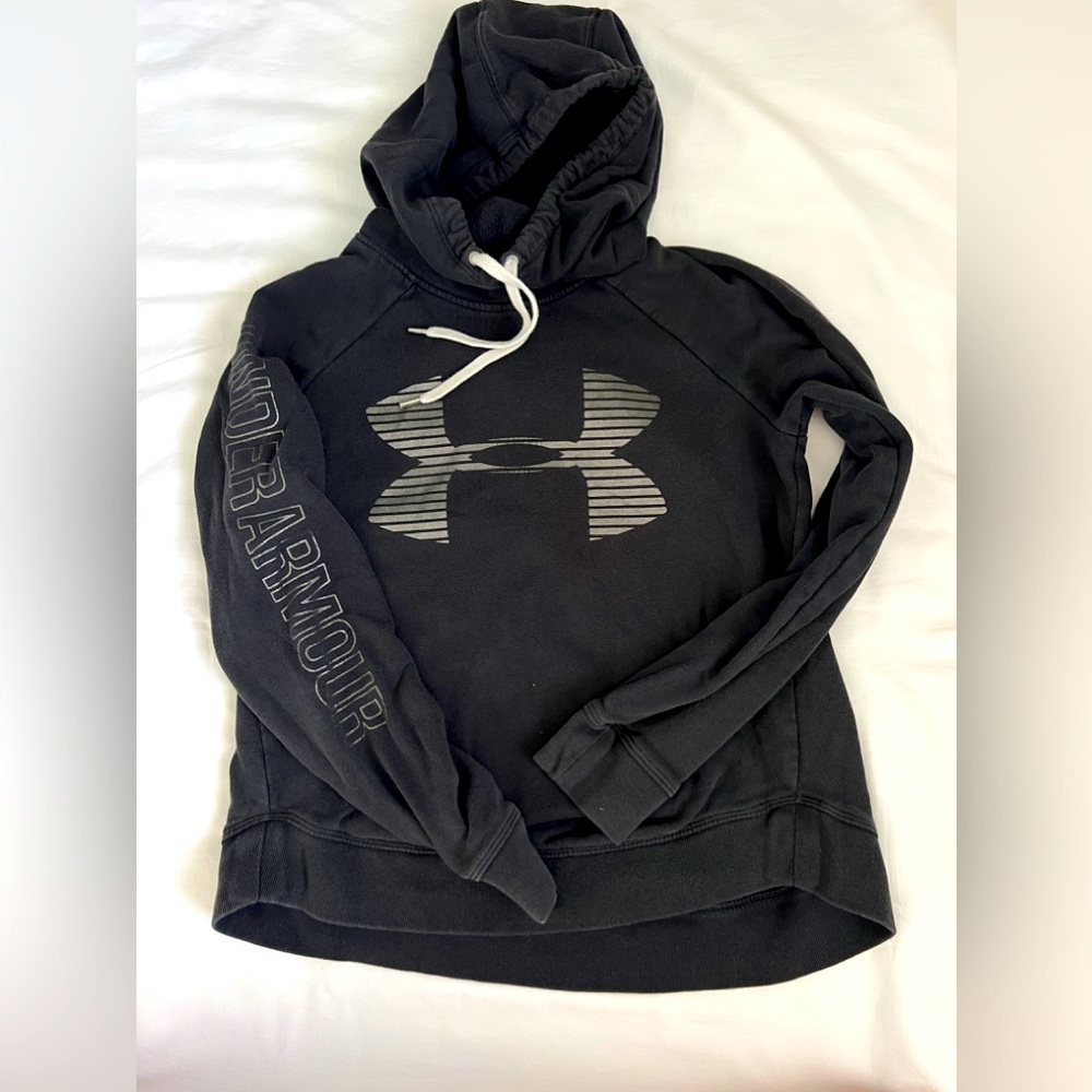 Under Armour Black Cowl Neck Sweatshirt Emblem on Front and Sleeve Size Small